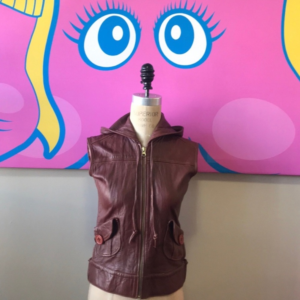 Mike & Chris Brown Leather Vest w/ Hood.